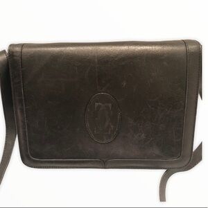 Cartier vintage black leather shoulder bag